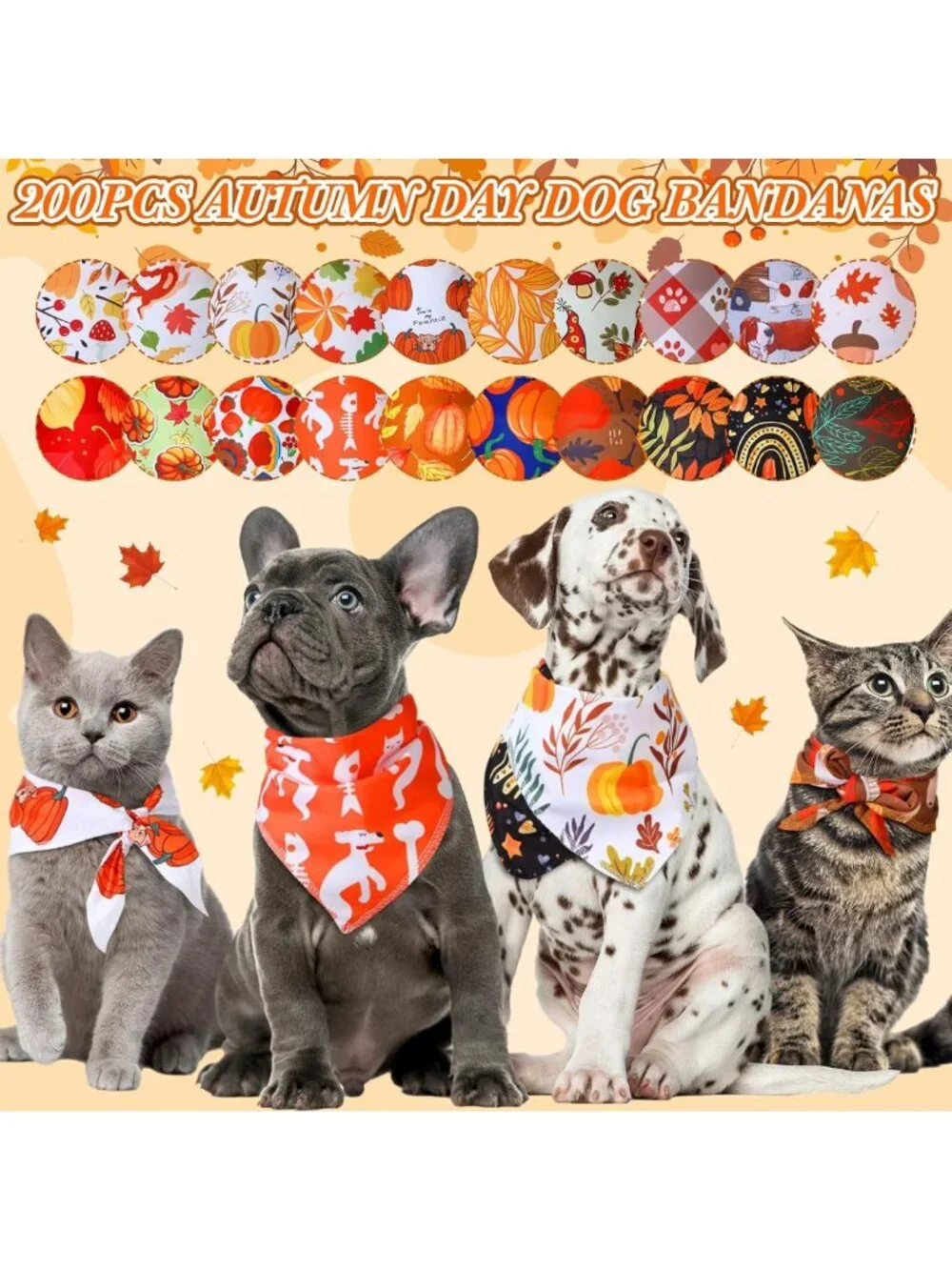 200 Pcs Fall Dog Bandanas Set for Small Medium Pets - Cute Puppy Accessories